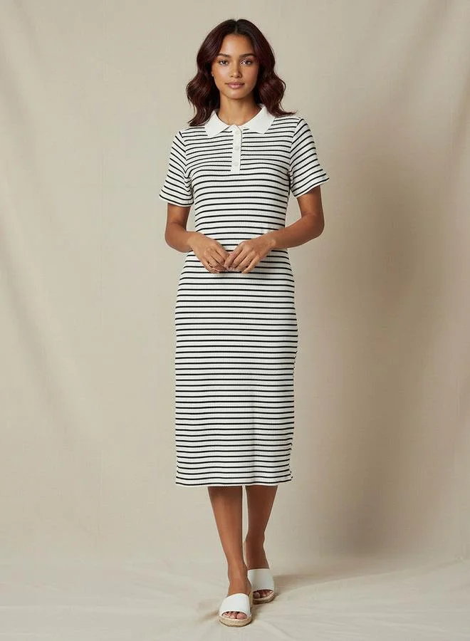 Splash FAV Striped T-shirt Dress with Contrast Collar